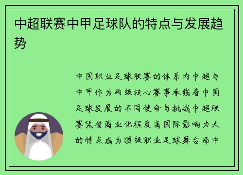 中超联赛中甲足球队的特点与发展趋势